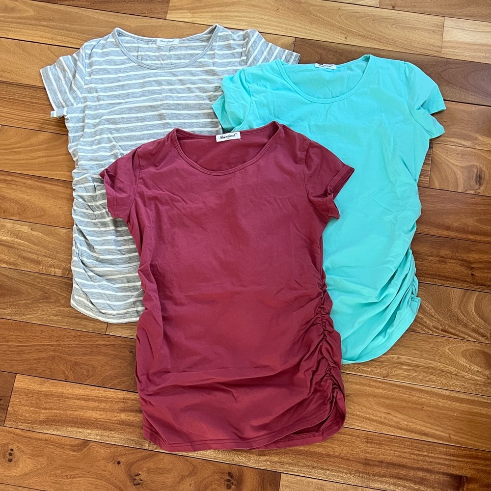 Bearsland Maternity Striped and Solid Tops - Blue, Maroon, Gray